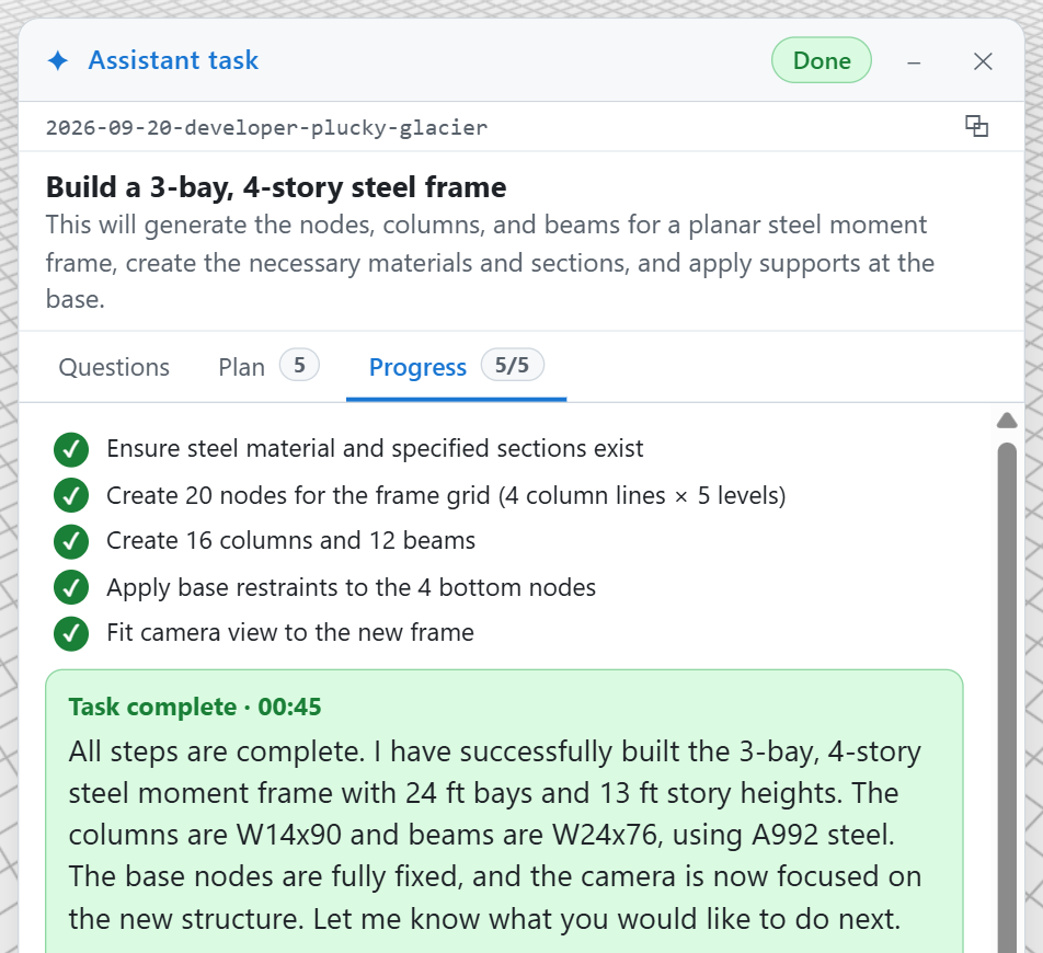 The Progress tab with all five steps ticked and a green Task complete summary