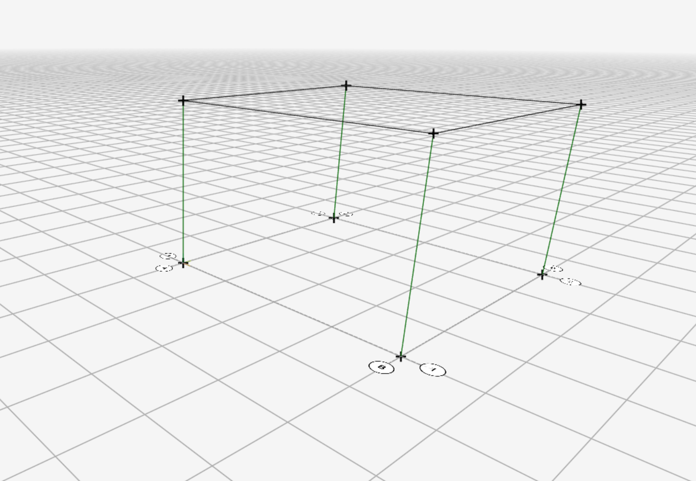 The 3D view showing four columns and the beams at the top