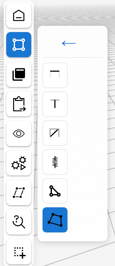 The Create Elements panel with the Quad icon, the last one, highlighted