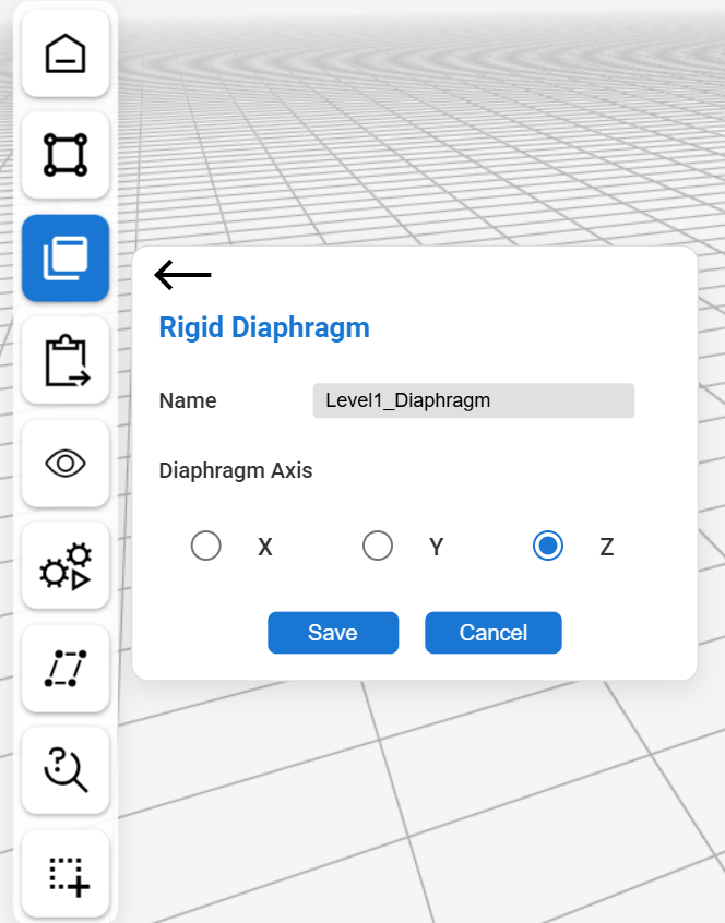 The Rigid Diaphragm form with the name Level1_Diaphragm and axis Z selected