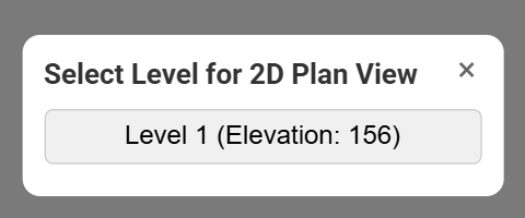 The Select Level for 2D Plan View dialog listing Level 1 (Elevation: 156)