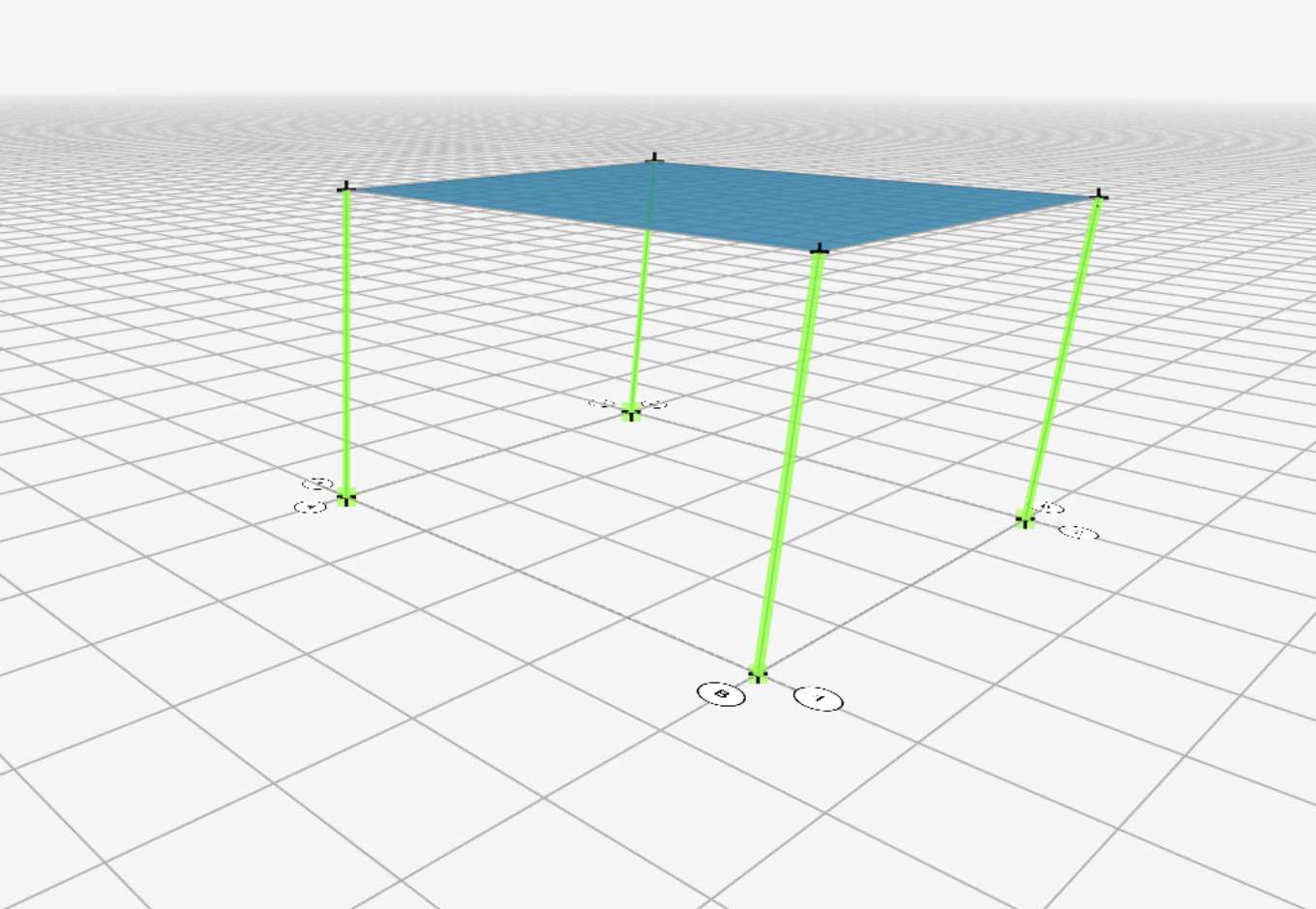 The four columns highlighted in green after a box selection around the base