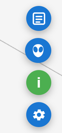 The round buttons in the bottom-right corner of the vfopro window; the alien-face button opens the AI assistant and the gear button opens Settings