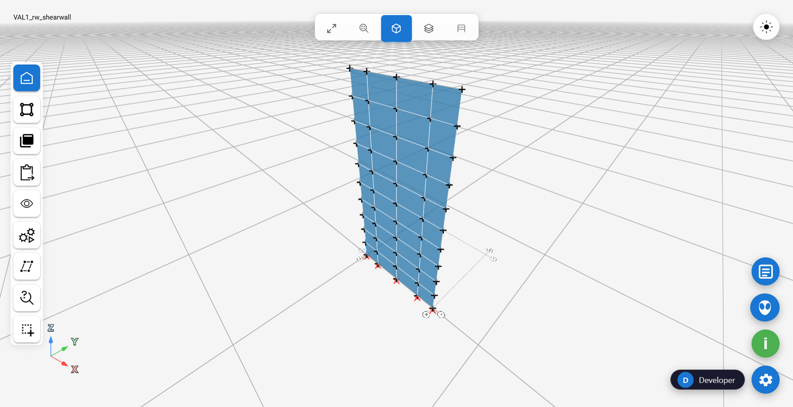 The wall mesh, with boundary and web hinge zones.